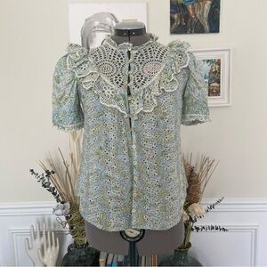 Anthropologie Love The Label Dreamer Ruffled Eyelet Blouse